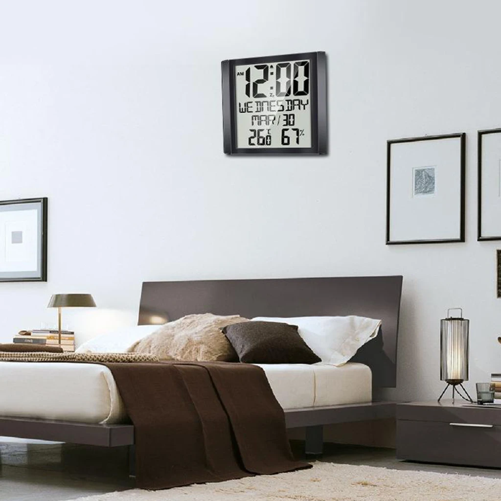 

Compact Indoor Digital Clock Family Large Screen Display Electronic Clock Temperature Humidity Gauge Calendar Reminders