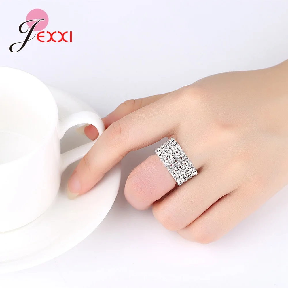 

Nice Stackable Finger Ring for Women Girls S925 Sterling Silver with Clear AAA Cubic Zirconia Mirco Inlay Full Rhinestone Bague