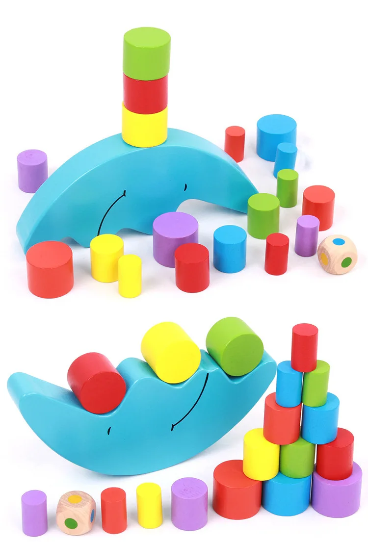 

Montessori moon boat children's balance colorful building blocks early education wooden toys diy educational toys for children
