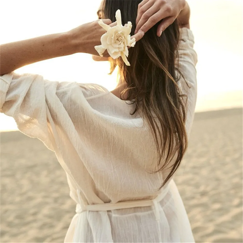 Pareo Bikini Cover Up White Beach Swimsuit Bathing Suit Robe De Plage Tunic Beachwear Swimwear Sexy Belt Dress Kaftan | Женская одежда