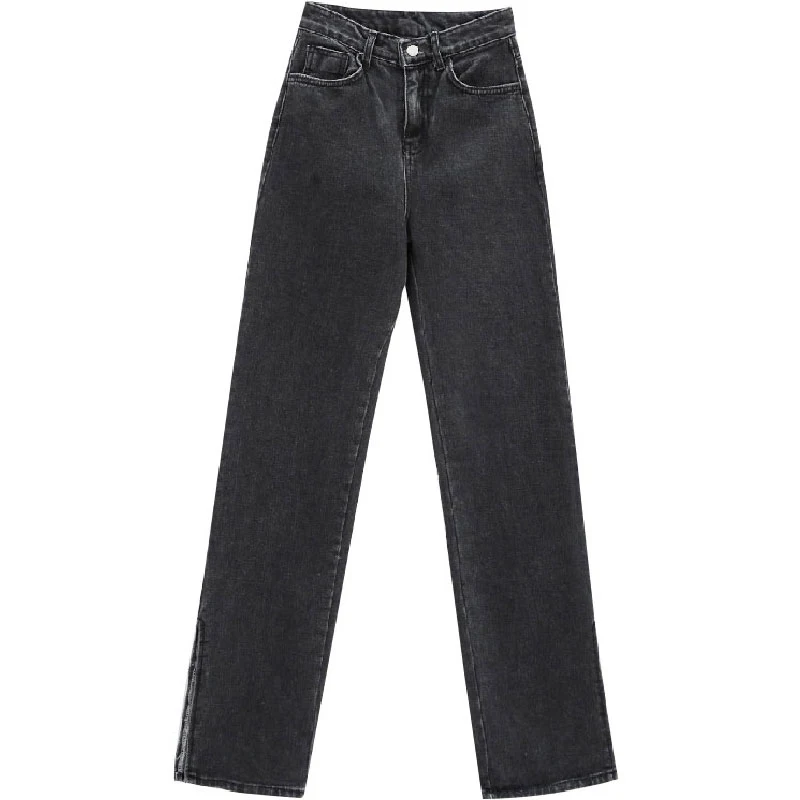 

Spring New High Waist Jeans for Women Chic Straight Denim Jeans Split Loose Streetwear Female Black Jeans Femme