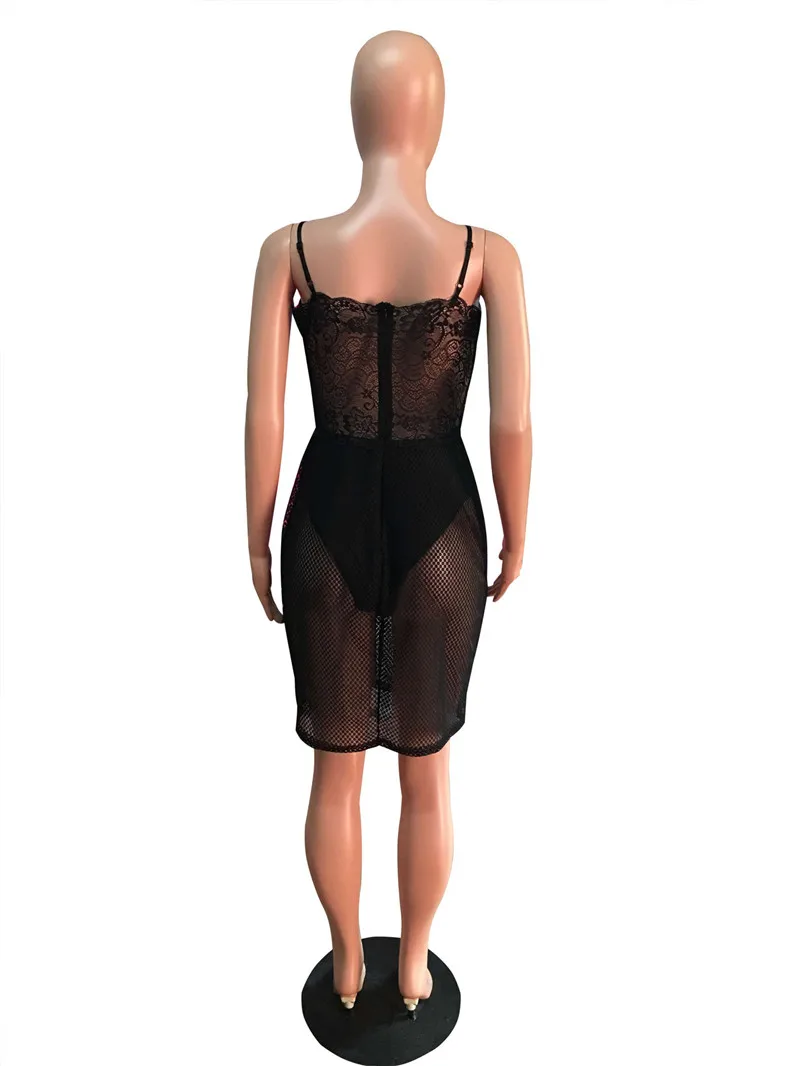 

Sexy V Neck Lace Patchwork Club Dress Women Spaghetti Strap Backless Bodycon Midi Dress See Through Night Ladies Party Dresses