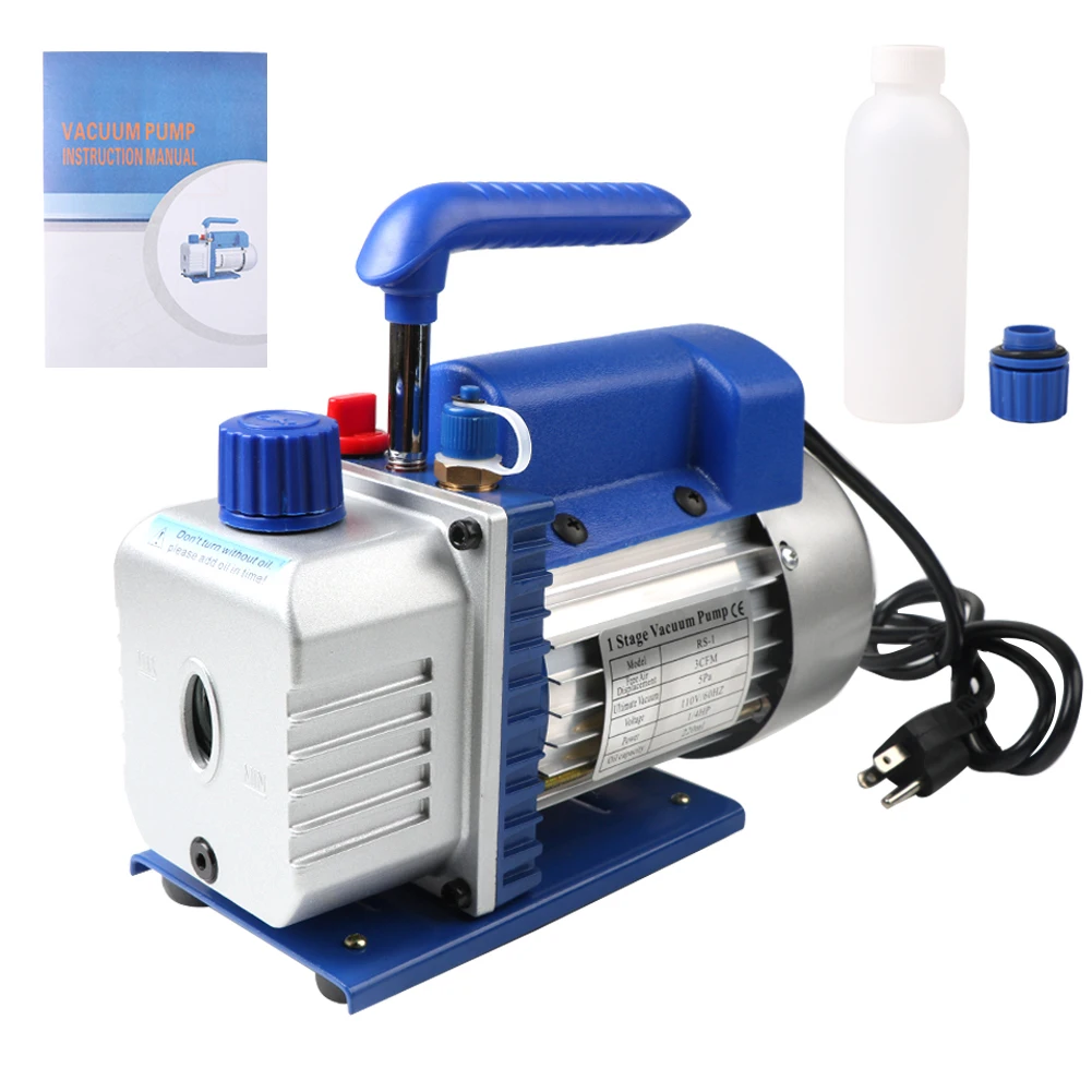 

110V 1/4HP 3CFM Vacuum Pump Single Stage 3CFM Rotary Vane Air Conditioning Aluminum Alloy Electric Vacuum Pump Refrigerant