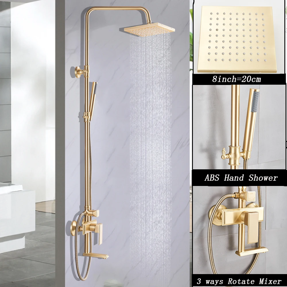 Матовый Золотой смеситель для душа ванной комнаты настенный дождевой ванны 8