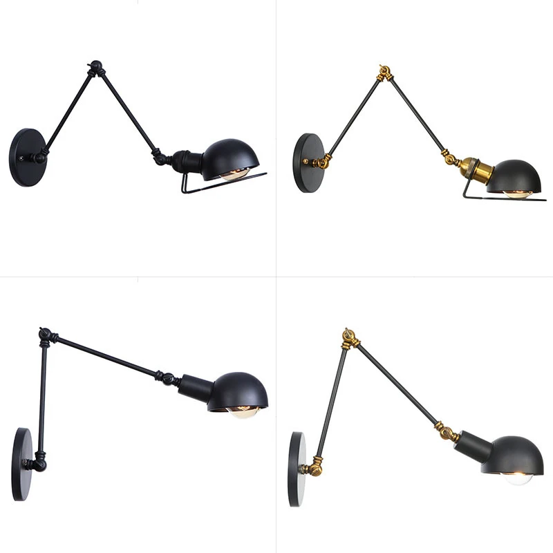 

Antique Loft Adjustable Wall Lamp with Long Arm Retro Reading Lamp Iron Bedside Corridor Black Led Swing Arm Sconce Wall Lights
