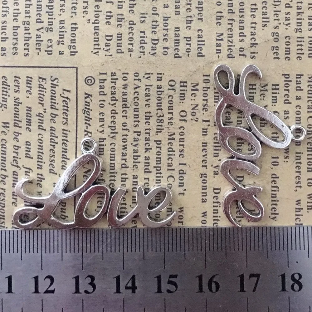 

50pcs Love Charms 23mm x 40mm DIY Jewelry Making Pendant antique silver color