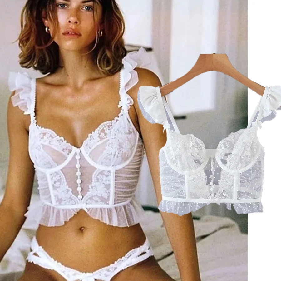 

Dave&Di Ins Fashion Blogger Vintage Sexy Short Spaghetti Strapless Blouse Women Blusas Mujer De Moda 2020 Shirt Women Tank Tops