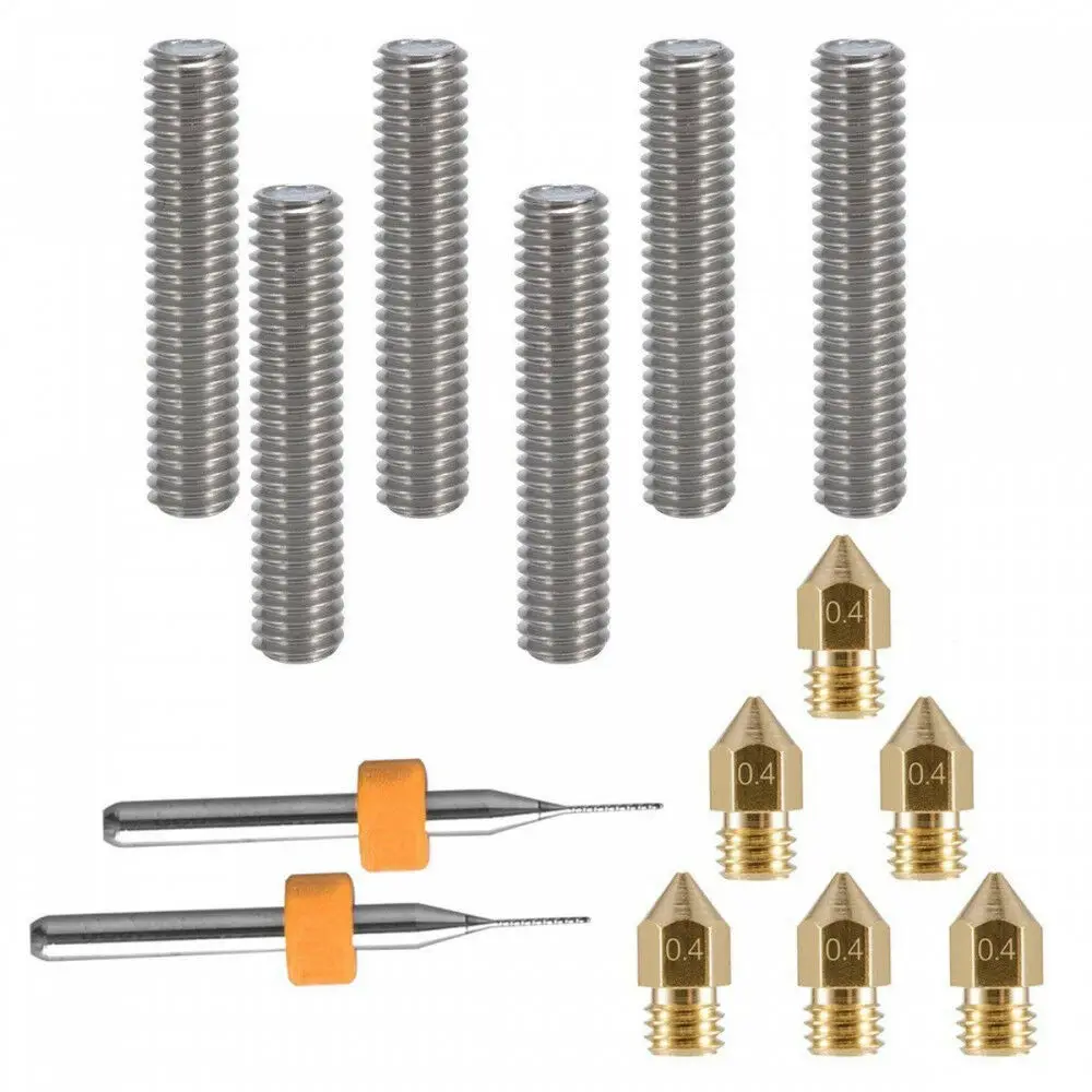 

For MK8 3D Printer Extruder Head Kit Brass Nozzle+M6 Throat Tube+Drills - 1.75mm