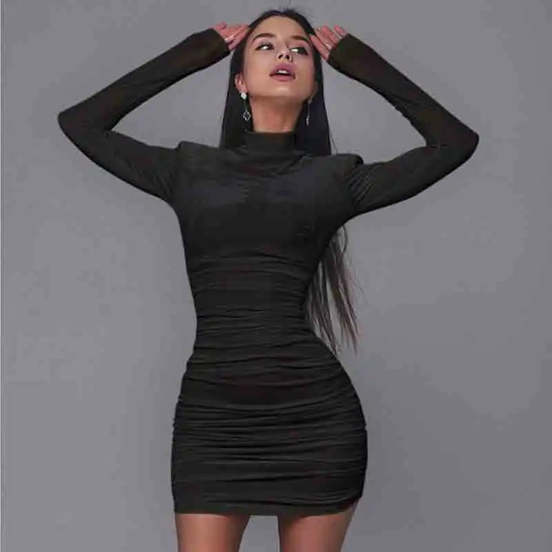 

Платье-водолазка вечерние длинным рукавом, вечернее однотонное облегающее эластичное пикантное модное мини-платье с драпировкой, на осень