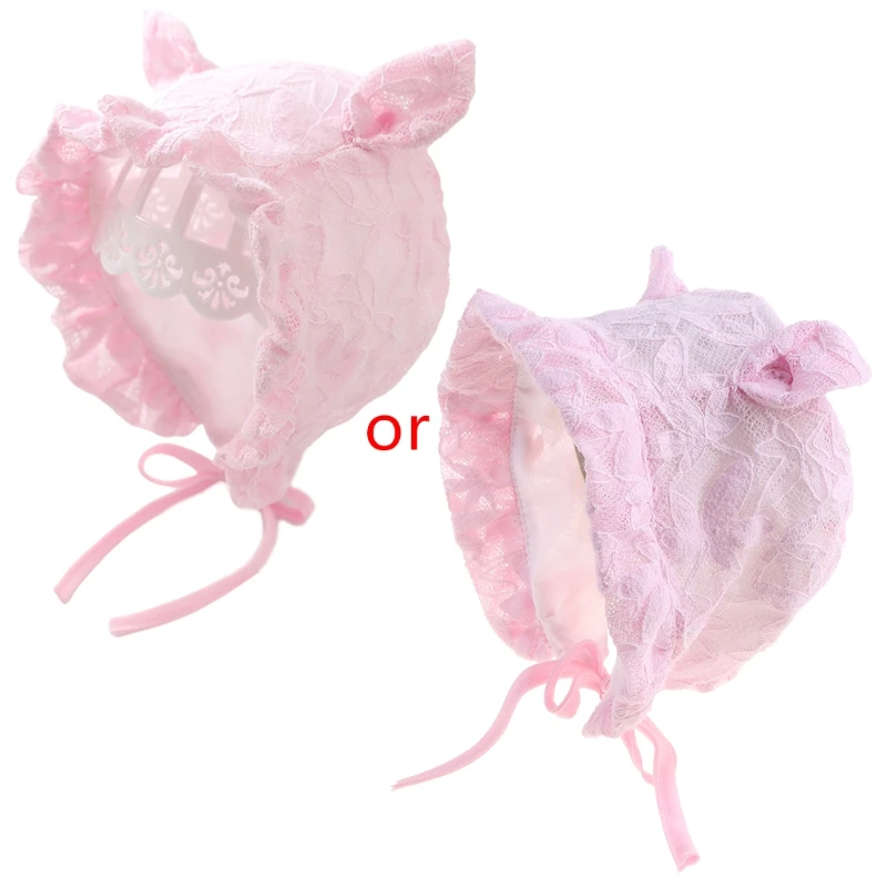 

D0AF Newborn Baby Princess Cute Lace Sun Hat Toddler Photography Props Infant Girl Breathable Cotton Beanie Bonnet