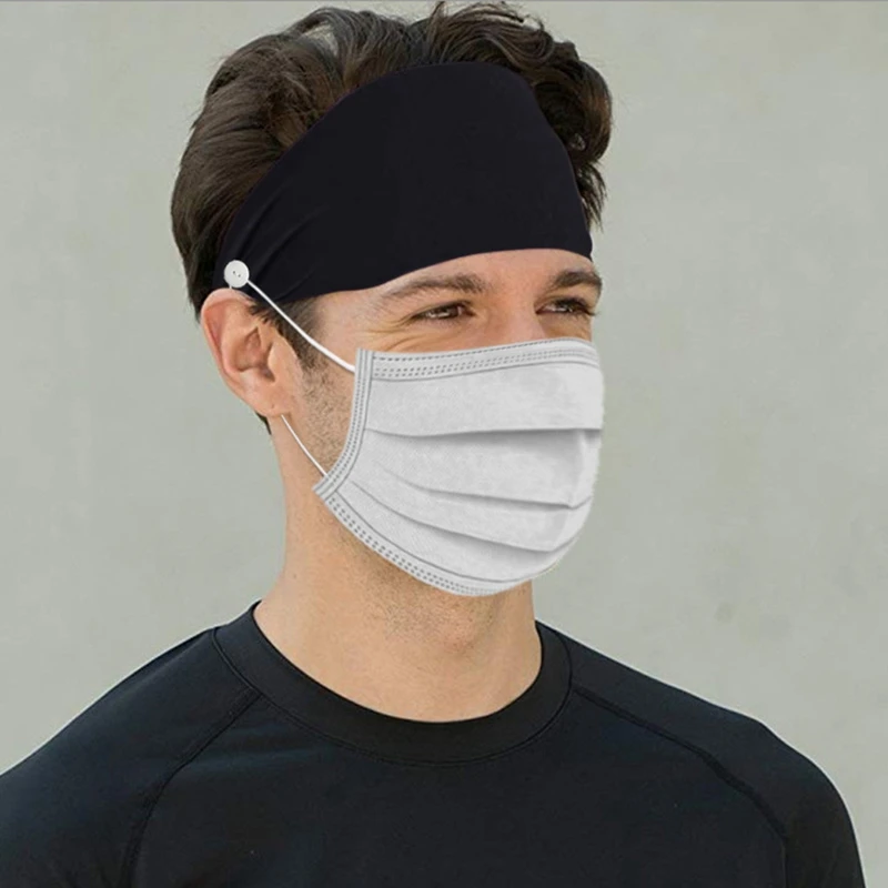 

4PCS Yoga Headbands with Buttons for Mask Holder, Elastic Turban Hair Band Sports Workout Head Warps to Protect Ears