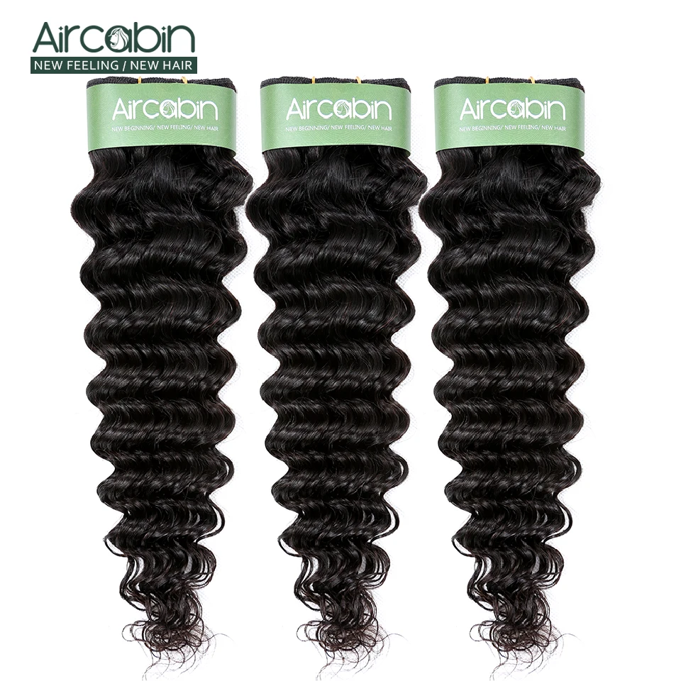 Бразильские волосы Aircabin пряди глубоких волн с фронтальной кружевной застежкой