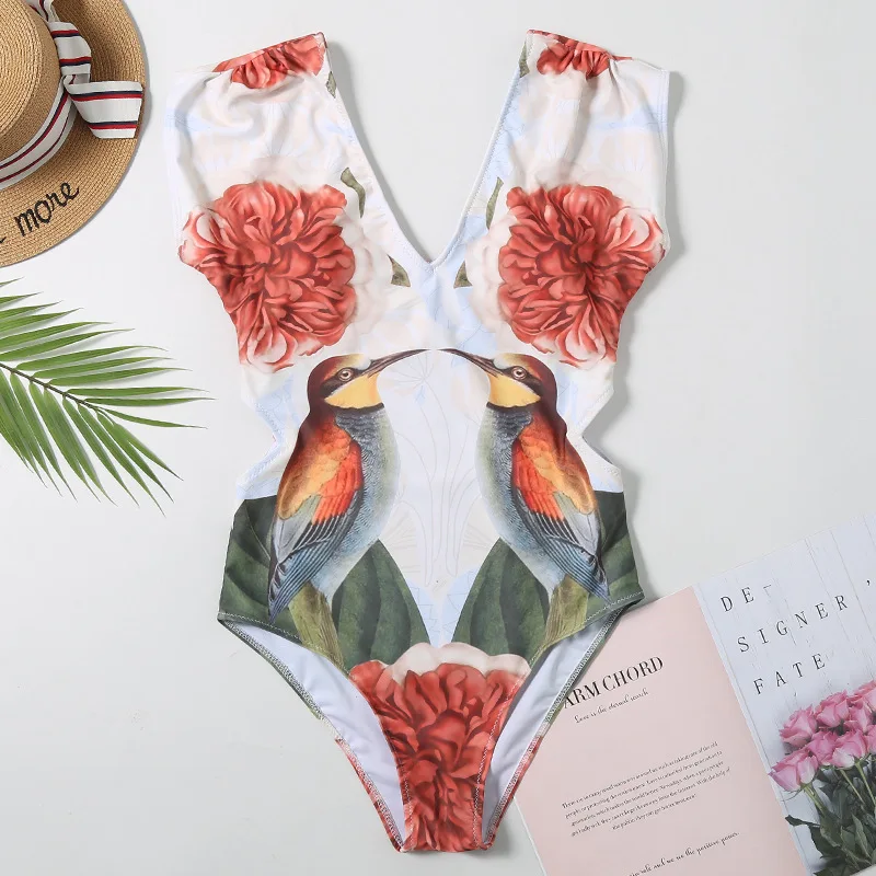 Tank One Piece Bathing Suit Swimwear Women Swimsuit Vintage Print Padded Push Up Beachwear Multi Colors Monokini Wholesale | Спорт и