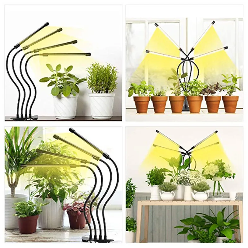 USB 5V Электрический таймер Затемнения полный спектр 4 головы светодиодный Grow