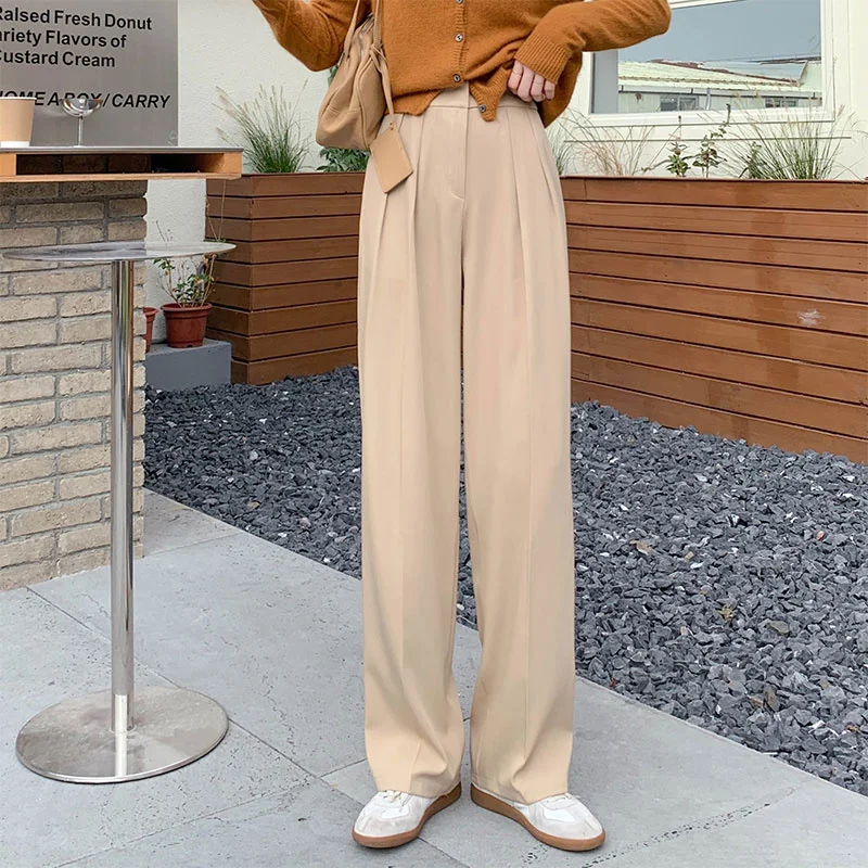 

Костюмные брюки женские осенние тонкие брюки с высокой талией свободные подвесные широкие брюки прямые повседневные брюки