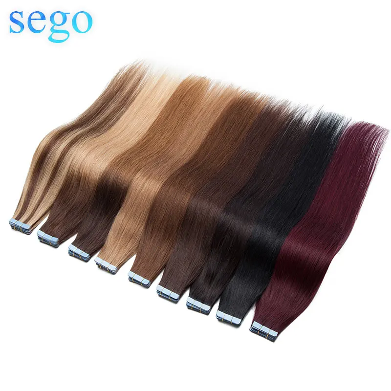 

SEGO 1.5g/pc Tape In Human Hair Extension Non-Remy 14"-24'' Straight Skin Weft Tape Natural Hair Adhesive Invisible 20Pcs/Set