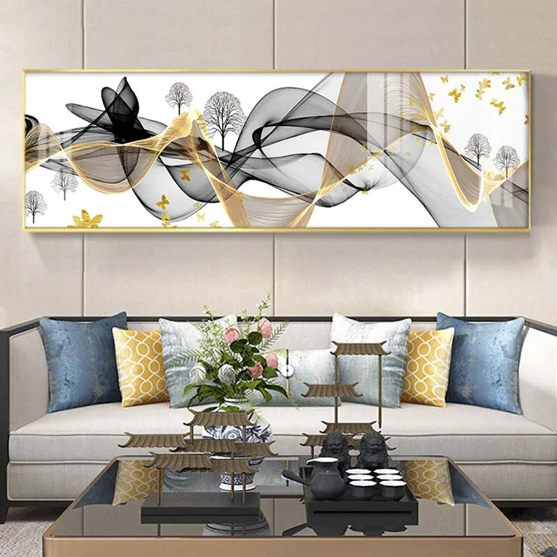 RELIABLI ART Канвасная картина &quotСкандинавская абстрактная Золотая черная лента&quot