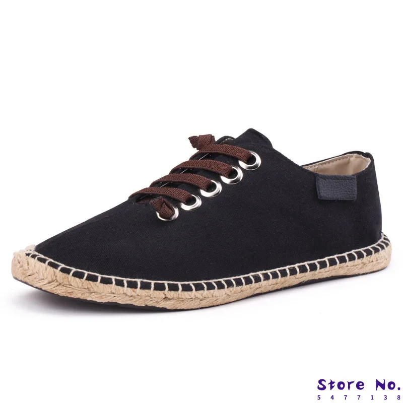 

2020 Canvas Shoes Men Flat Casual Footwear Breathable Hemp Lazy Shoes Cool Young Man Shoes Cloth Footwear Black Blue KA1494