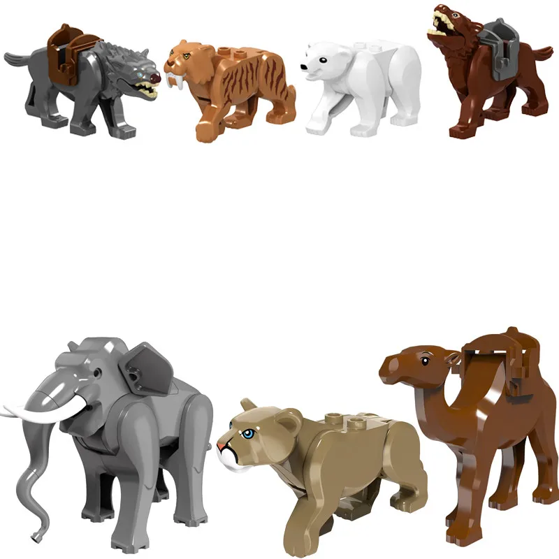 

7Pcs/set Animals Park City Zoo Tiger Elephant Camel Sea Bear Building Blocks Model DIY Educational Bricks Toys For Children