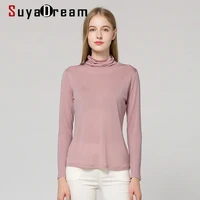 suyadream women solid t shirts 100real silk solid turtleneck long sleeved shirts 2021 autumn winter basic top