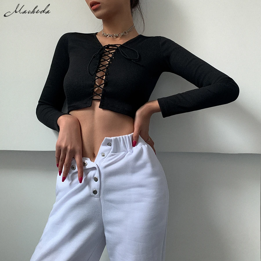 Женский укороченный топ macheda черный Ребристый облегающий с вырезами