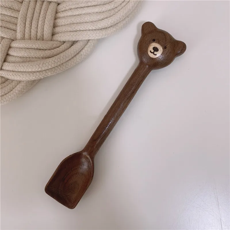 

Wooden Bear Cutlery Spoon Tableware Walnut Coffee Handmade Honey Jam Kitchen Accessories