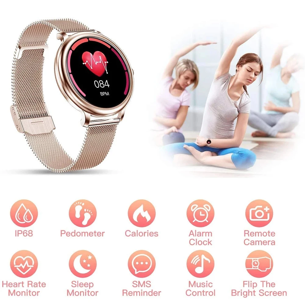 

Multifunction Smart Watch Women IP68 Waterproof Multi-sports Modes Heart Rate Blood Pressure Monitoring Smartwatch for Android