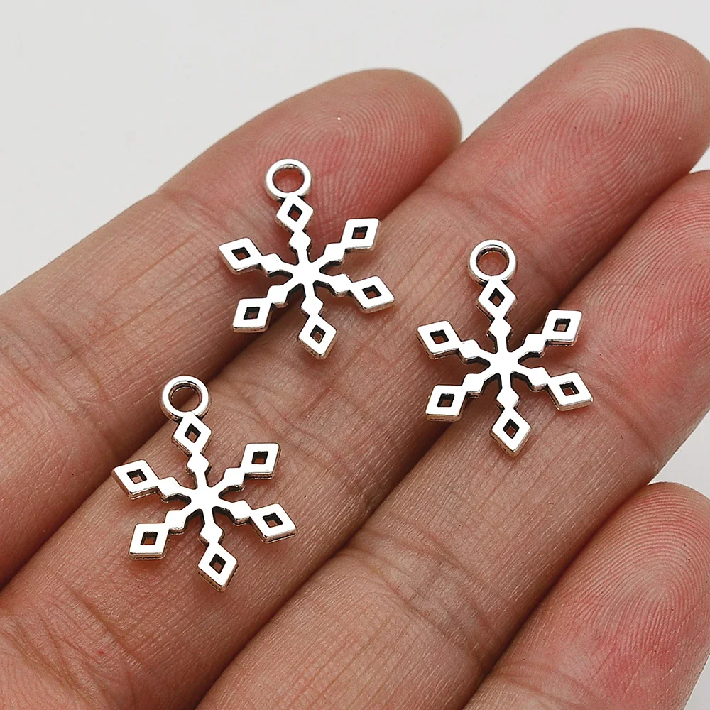 

60pcs/Lots 14x19mm Antique Silver Plated Snowflake Charms Winter Christmas Pendants For Diy Jewelry Making Findings Materials