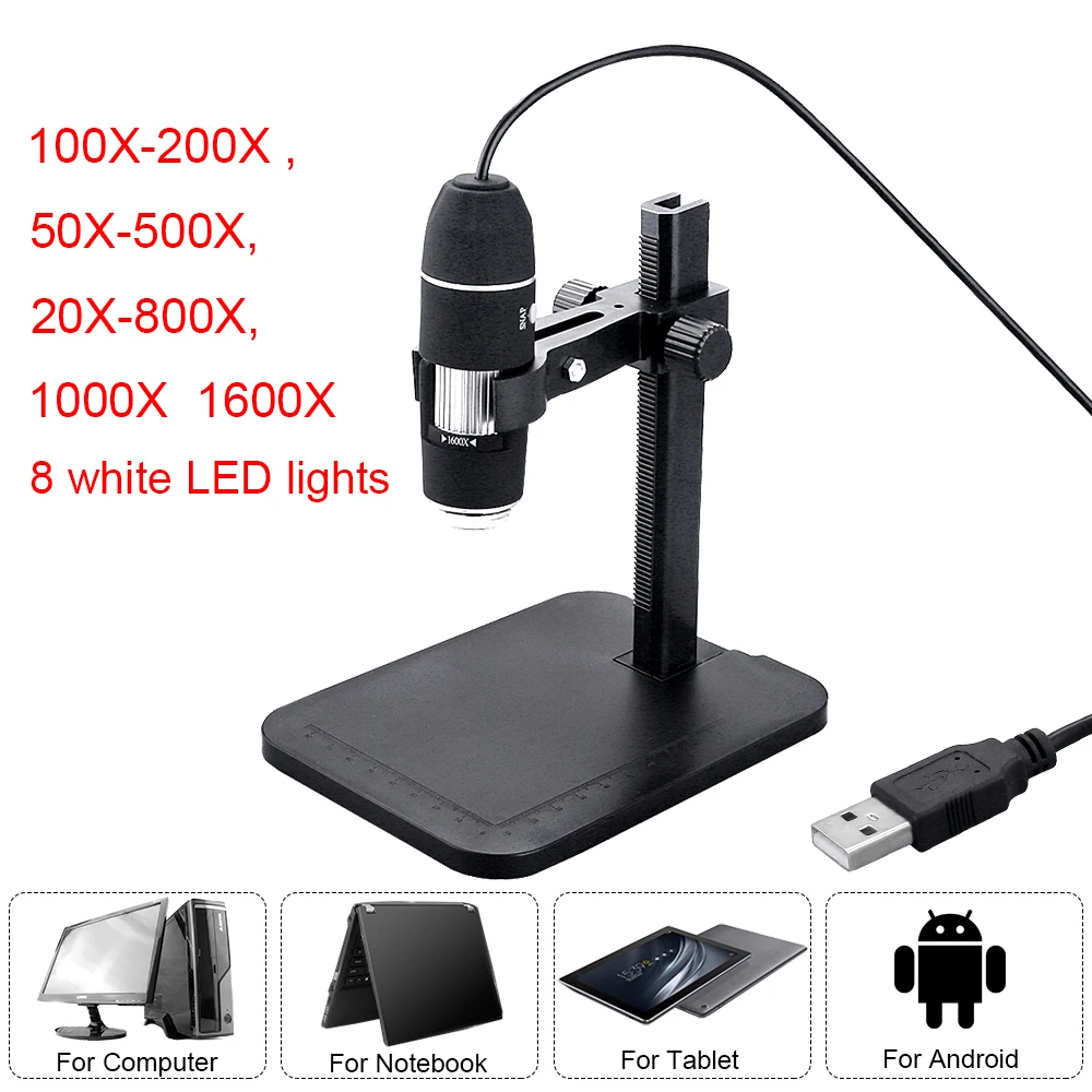 Мега пикселей 1600X профессиональный 8 светодиодный USB цифровой микроскоп 2MP электронный микроскоп Эндоскоп зум Камера Лупа