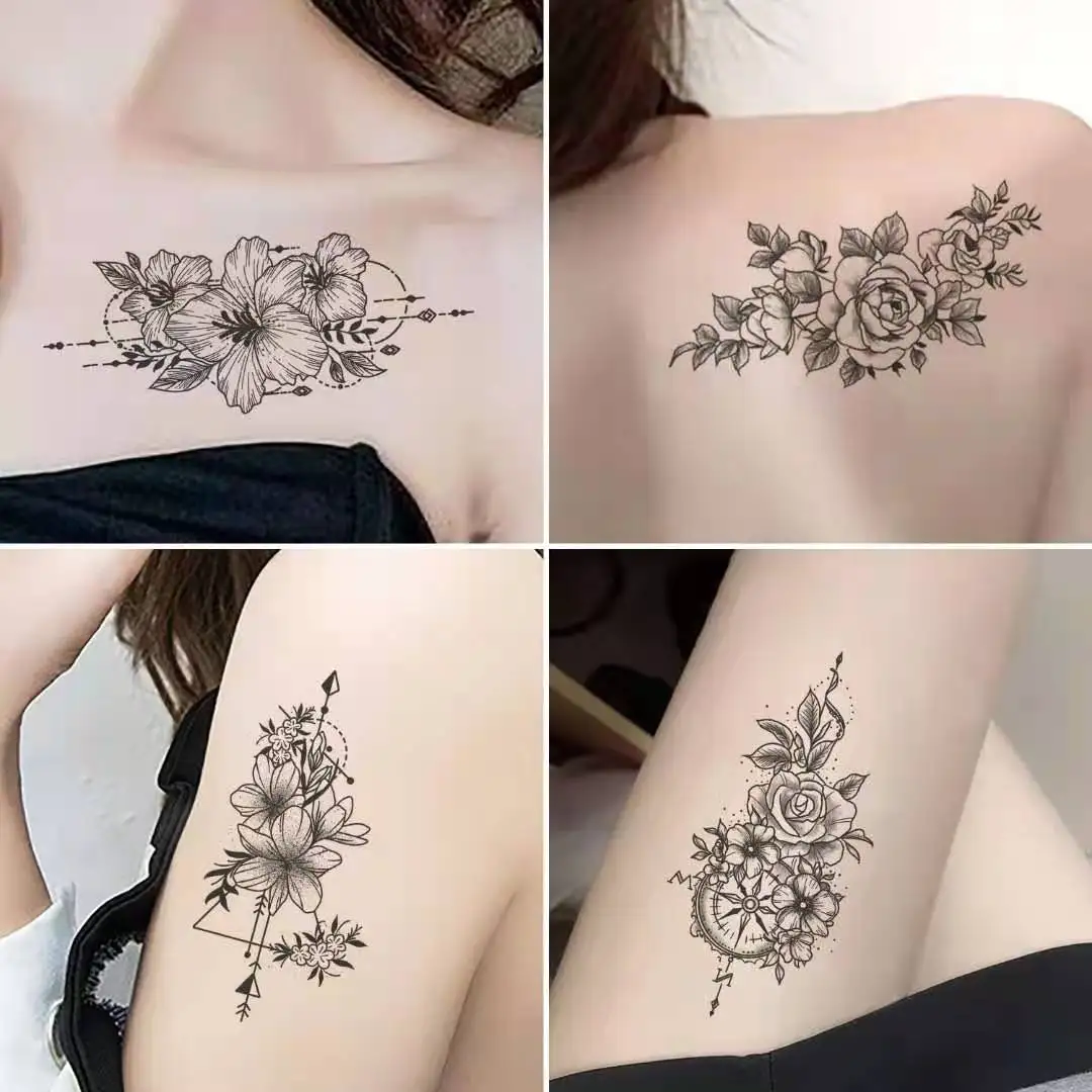 30 sheet Waterproof Temporary Tattoos Flowers Tattoo Stickers Flash Fake Body Tattoos for Women Girls Kids Tattoo Sets