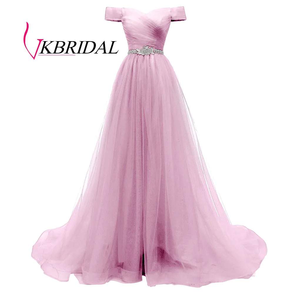lilac VKBRIDAL, Красное длинное вечернее платье с открытыми плечами и поясом, расшитое бисером, винтажные платья для выпускного вечера, vestido de festa, недорогое вечернее платье со шнуровкой на спине - Цвет: lilac