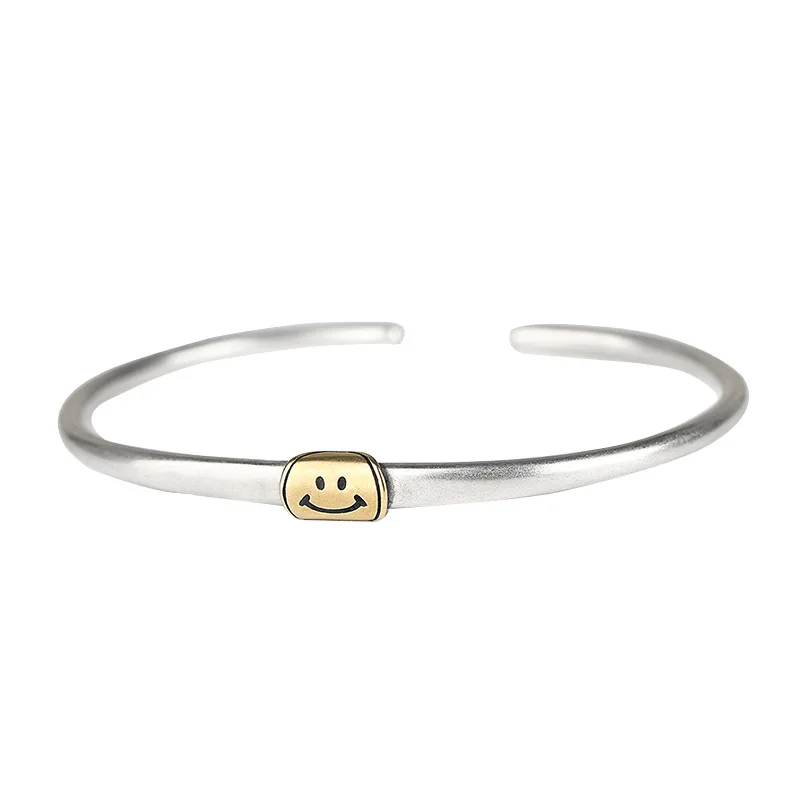 

Leouerry 925 Sterling Silver Smile Face Bangles for Women Lovers Matte Vintage Elegant Open Cuff Bangles New Fashion Jewelry