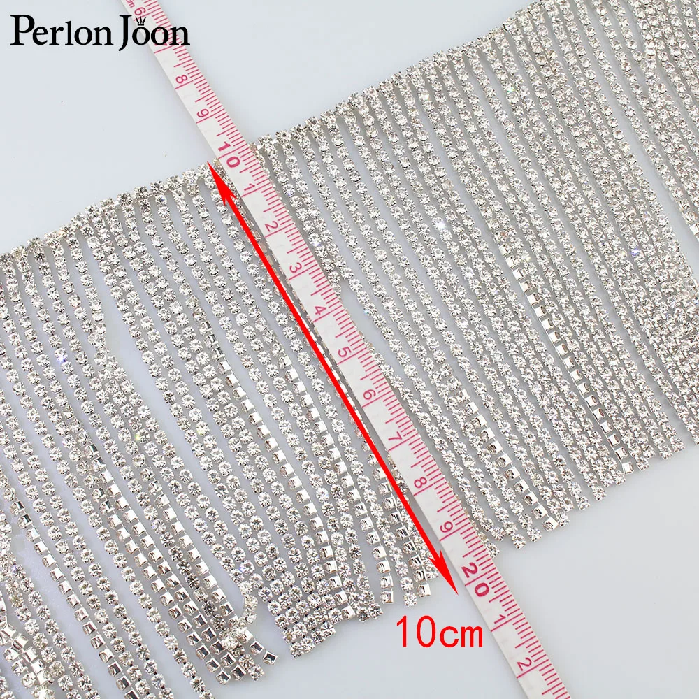 1 yard Long tassel crystal rhinestone trim Silver crystal decorative metal chain clothing accessories ML074