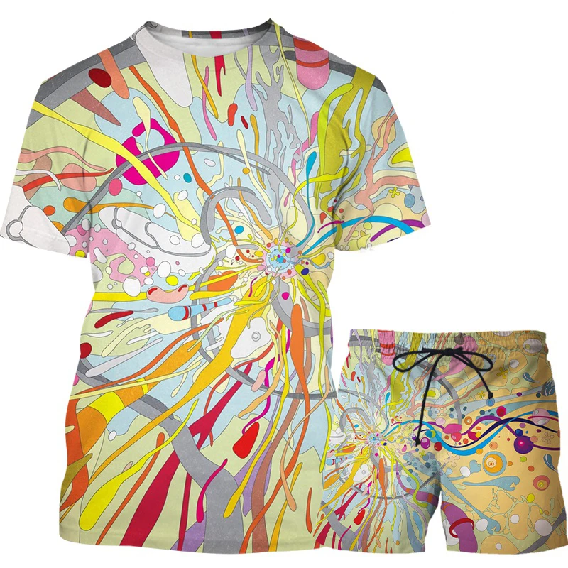 

Multicolored graffiti Summer 3D Printed Men's T-shirt Shorts O Neck Short Sleeve Men's Clothing Suit