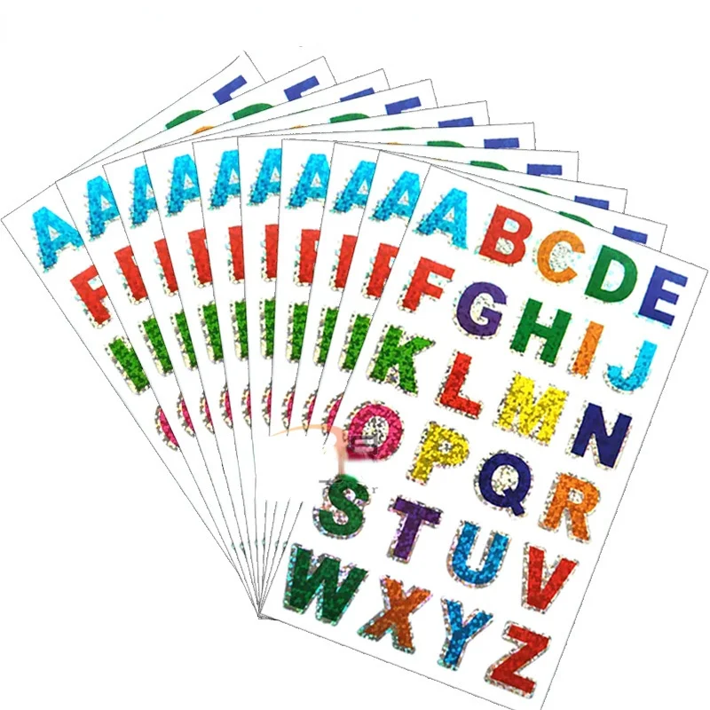 

10 Sheets Glitter Alphabet Letter Stickers Self Adhesive ABC A-Z Words Letters Stickers Alphabets Sticker Name Stickers