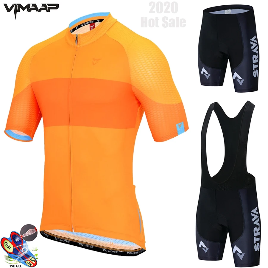

2021 Pro Team STRAVA summer cycling Jersey set Bicycle Clothing Breathable Mens Short Sleeve shirt Bike bib shorts 19D Gel pad