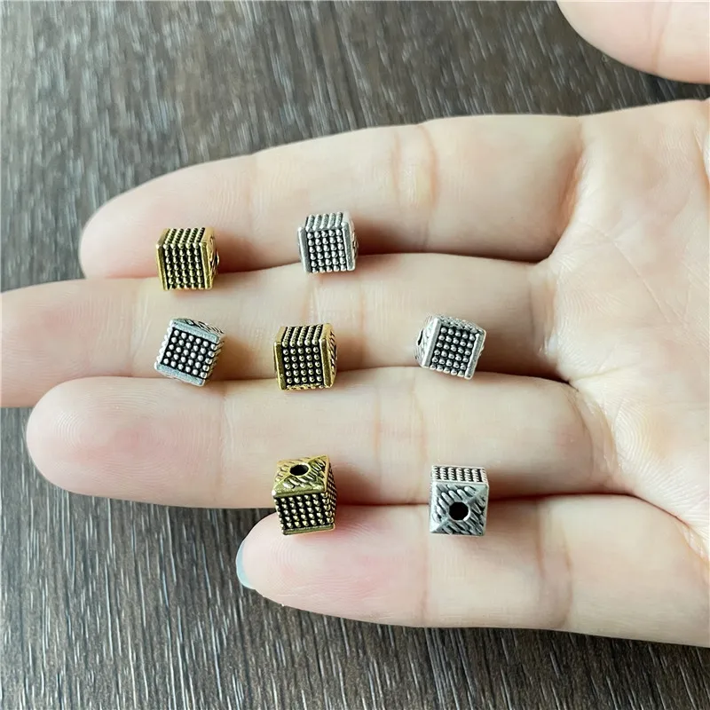 

JunKang Alloy 6-8mm cube pitted spacer beads DIY bracelet jewelry crafts amulet connector making discovery accessories