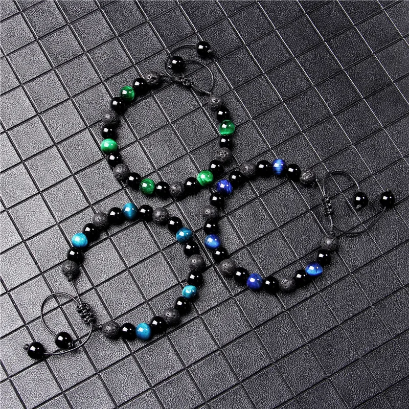 

Vintage Braid Bracelets Couples Natural Chakra Tiger Eye Bracelet Men Adjustable Woven Pulsera Black Onyx Stone Beads Jewelry