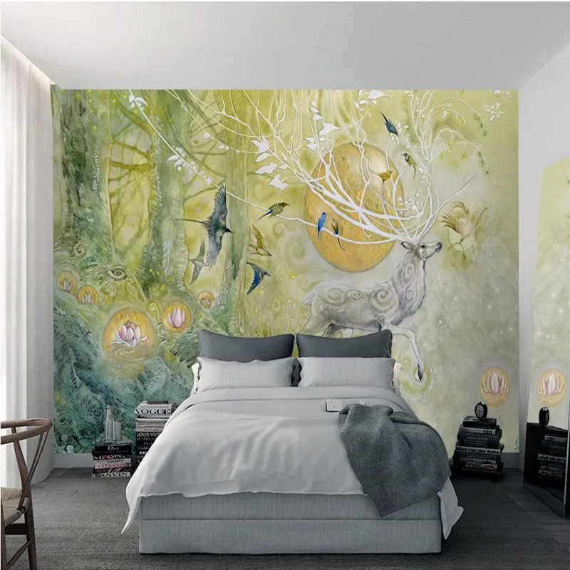 Прямая поставка настенные 3d обои с изображением леса мечты и лося фоновые фрески