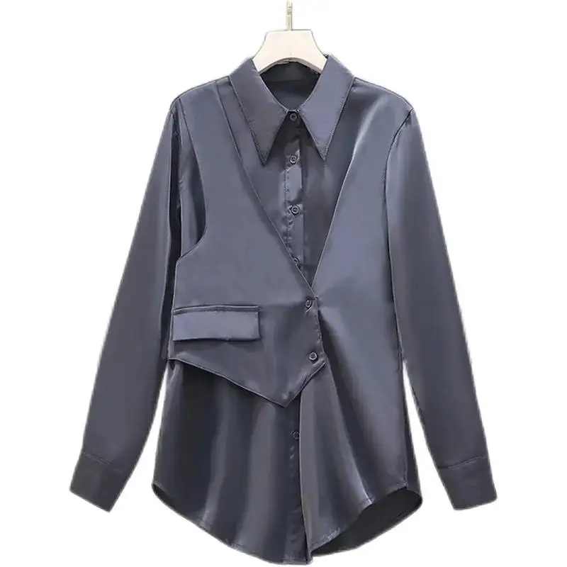 Женская шифоновая блузка однобортная Свободная рубашка 4XL весна-осень 2022