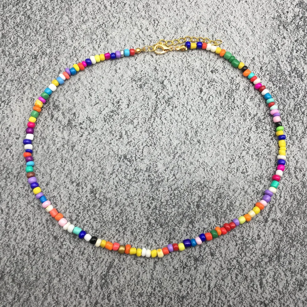 Богемное ожерелье ручной работы с радужными бусинами 4 мм чокер в стиле бохо