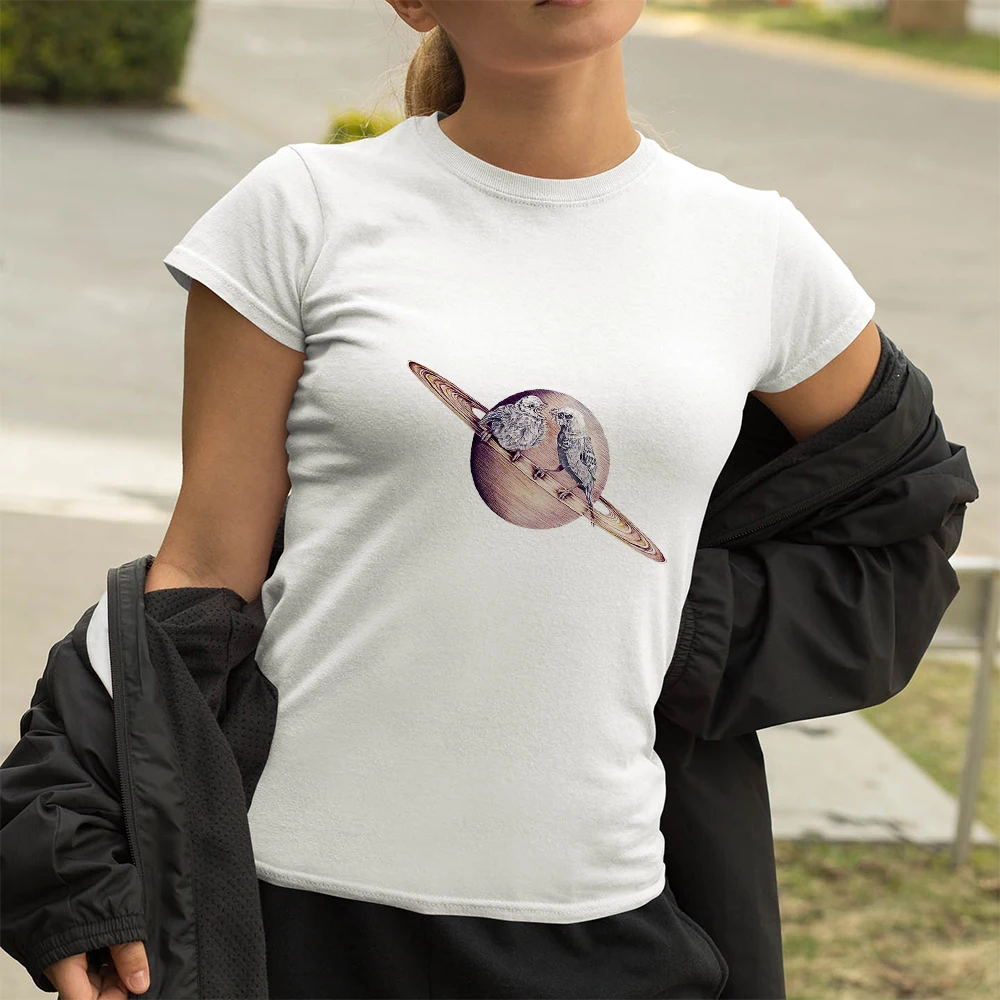 Планеты печатных футболки белые топы с короткими рукавами в стиле улззанг мода 90S