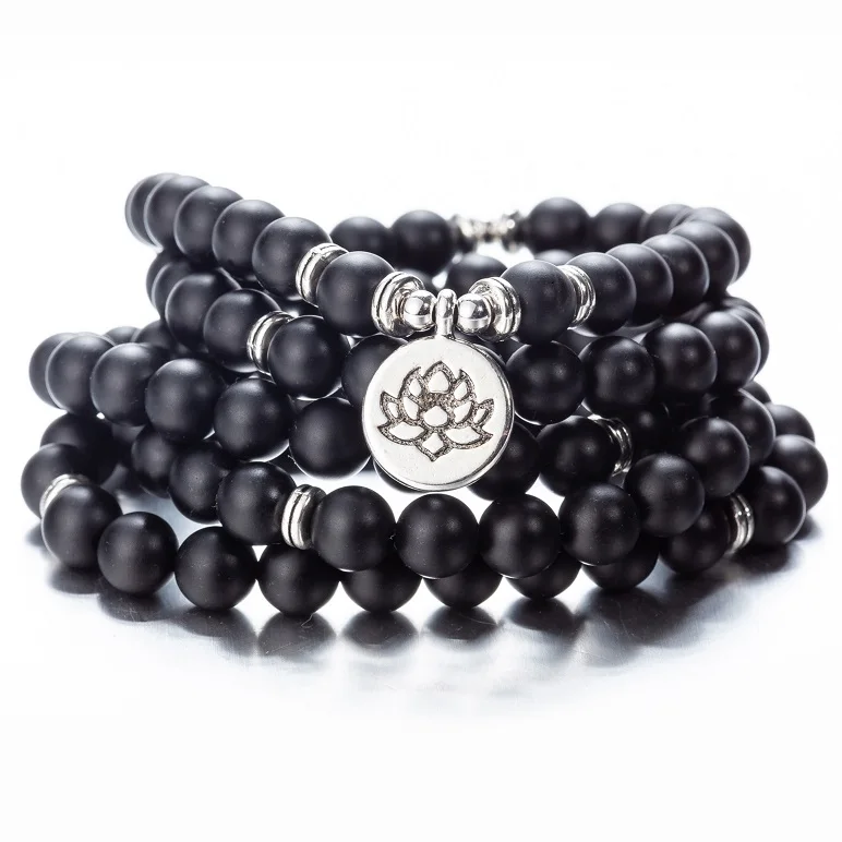 matteonyx buddha 108 бусы натуральные камни Мала Будда Лотос дерево чакра Йога пара очарованные эластичные браслеты - Окраска металла: matteonyx buddha