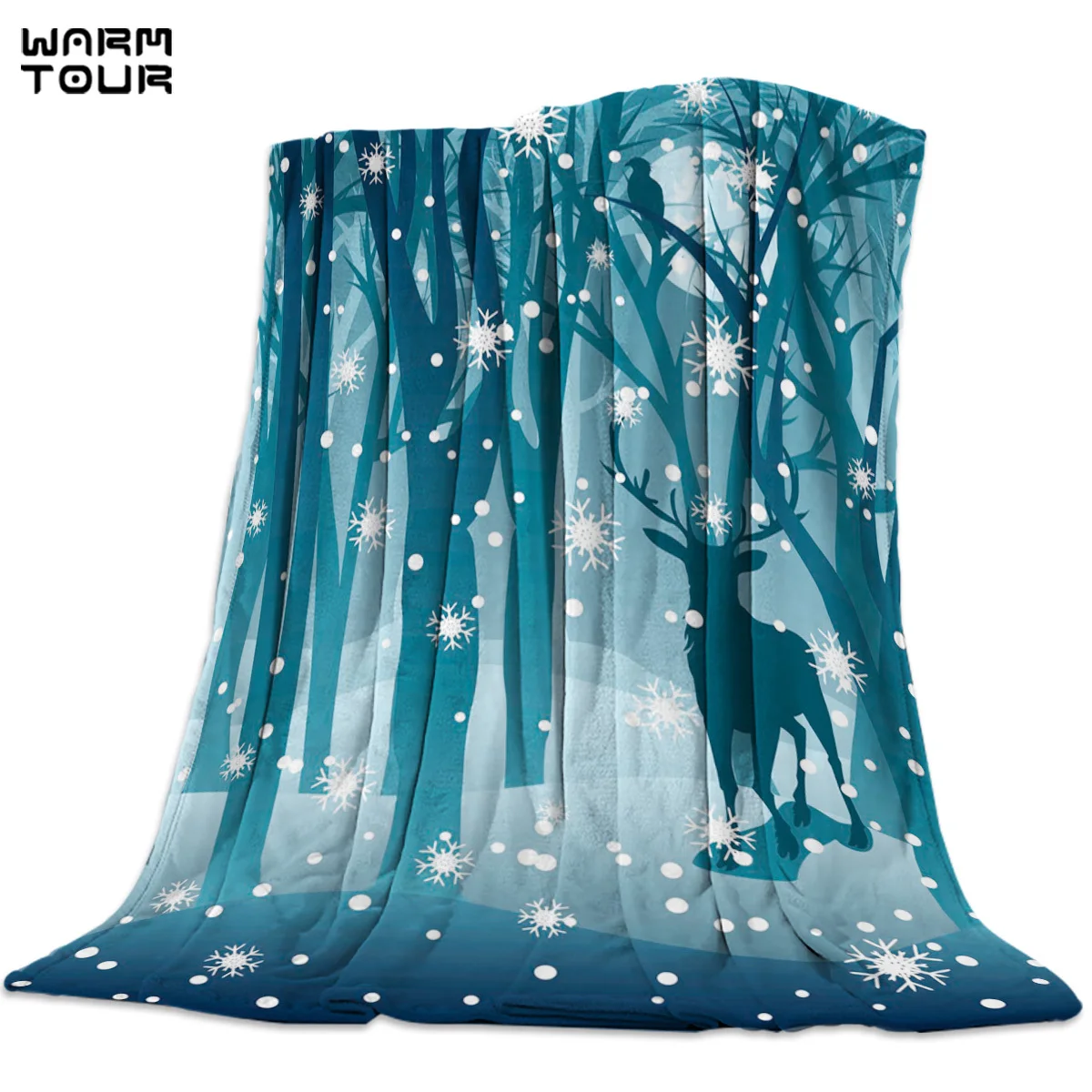Лось Снежинка лес силуэт синее рождественское покрывало Забавный принт мягкий