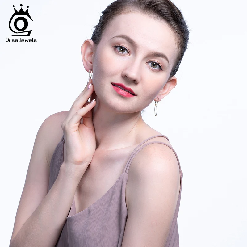 ORSA JEWELS Твердые 925 длинные висячие серьги Новейшие Стерлингового Серебра простые геометрические овальные висячие серьги женские ювелирные изделия SE184