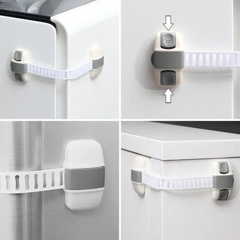 Protector de nevera ajustable de seguridad para ni&ntilde;os, pestillo de puerta de refrigerador de seguridad para beb&eacute;s, dispositivo de bloqueo para ni&ntilde;os-4