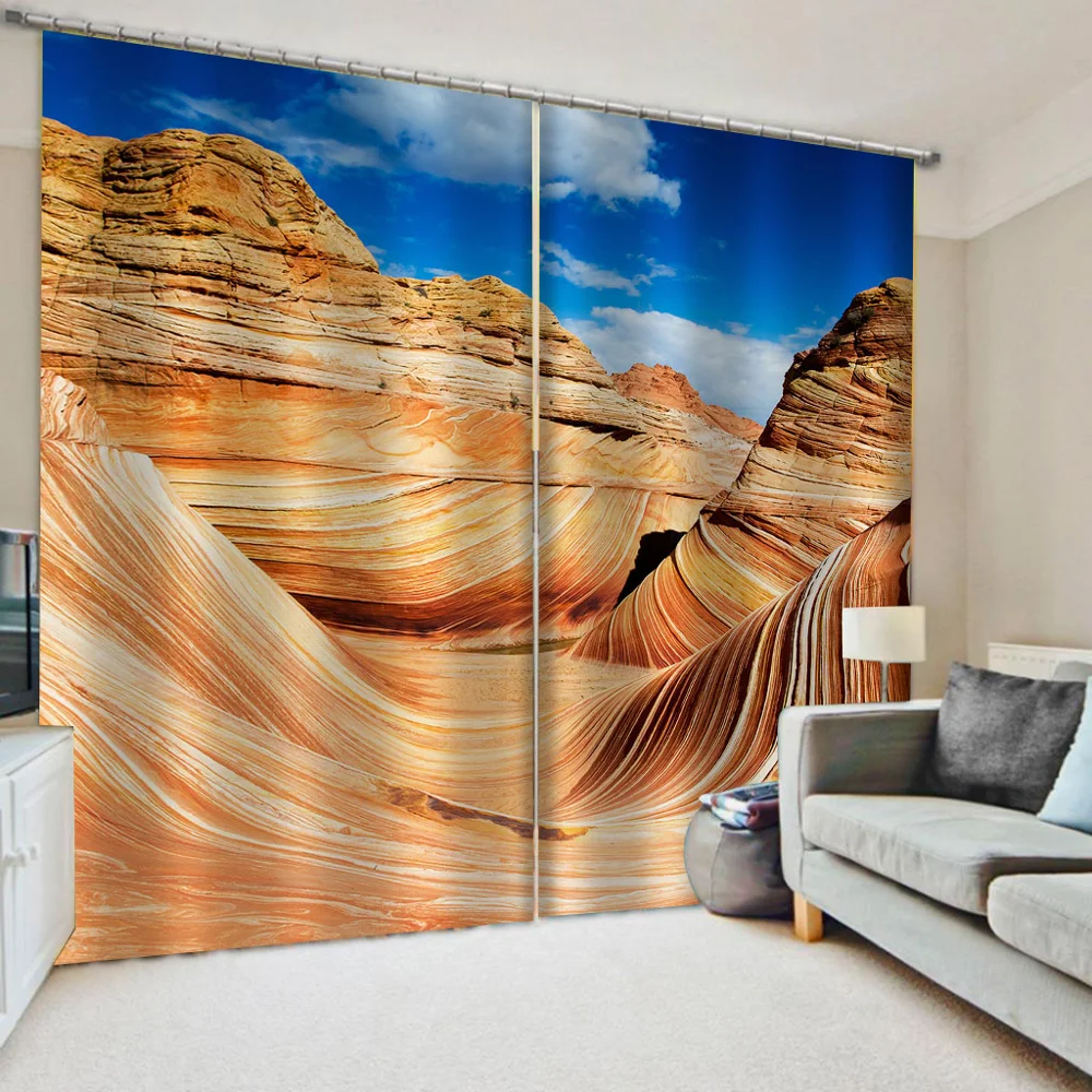 

Nature scenery beach curtains Bedroom living room windproof thickening blackout curtains