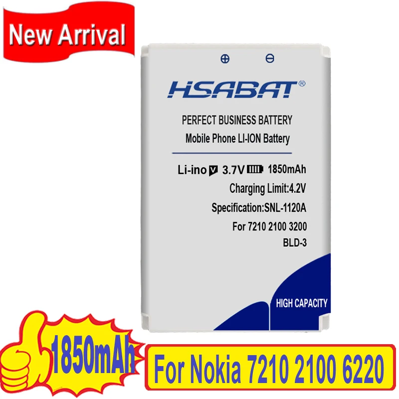 Аккумулятор HSABAT 1850 мАч BLD 3 BLD3 для Nokia 7210 2100 3300 6220 6610 I6260 6200 6610i 7250i 7250|battery for|battery for