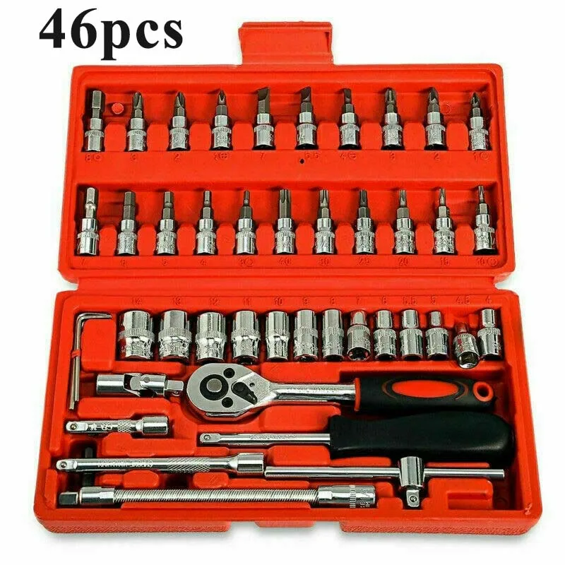 46pcs/Set Auto Repair Tool Set Manual Socket Wrench Corrosion Resistant Ratchet Screwdriver Rubber Handle | Инструменты
