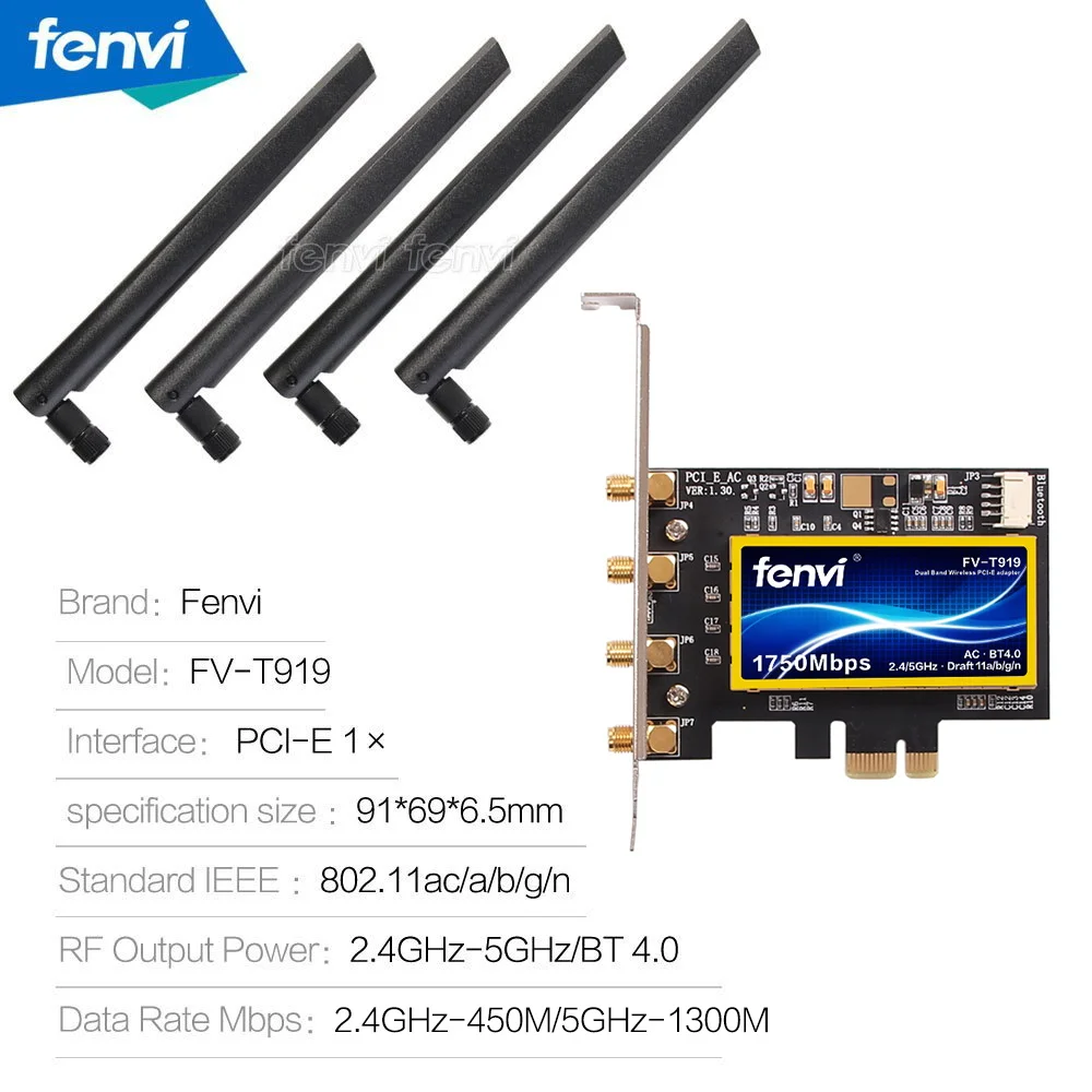 FV-T919 1750 Мбит/с двухдиапазонный 802.11AC Настольный Wifi адаптер Broadcom BCM94360 беспроводной Bluetooth 4,0 Mac OSX Hackintosh